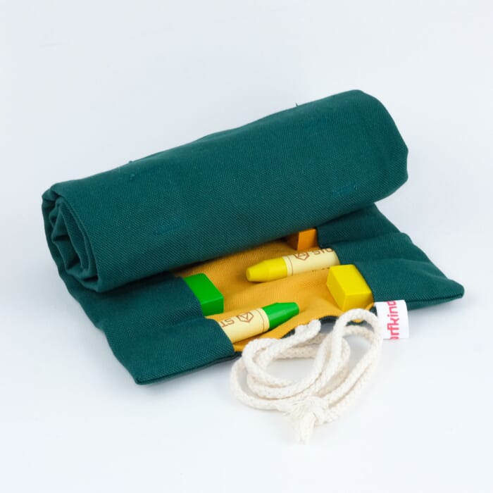Organic Cotton Roll-up Pouch for 12 Beeswax Stick- and Block Crayons Pine/Cherry