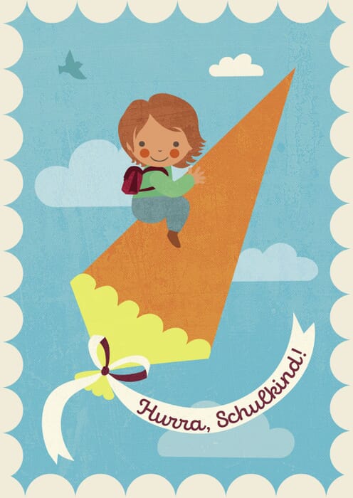 Carte postale : Fusée d'écolier - bleu