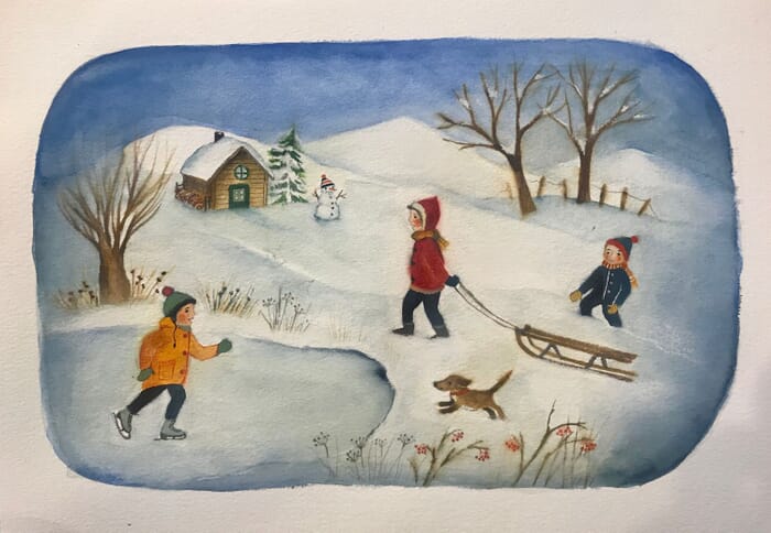 Carte postale Enfants en hiver