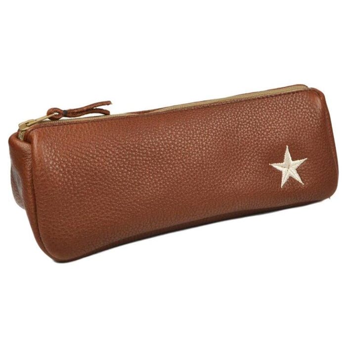 Pencil case, brown with embroidered star 