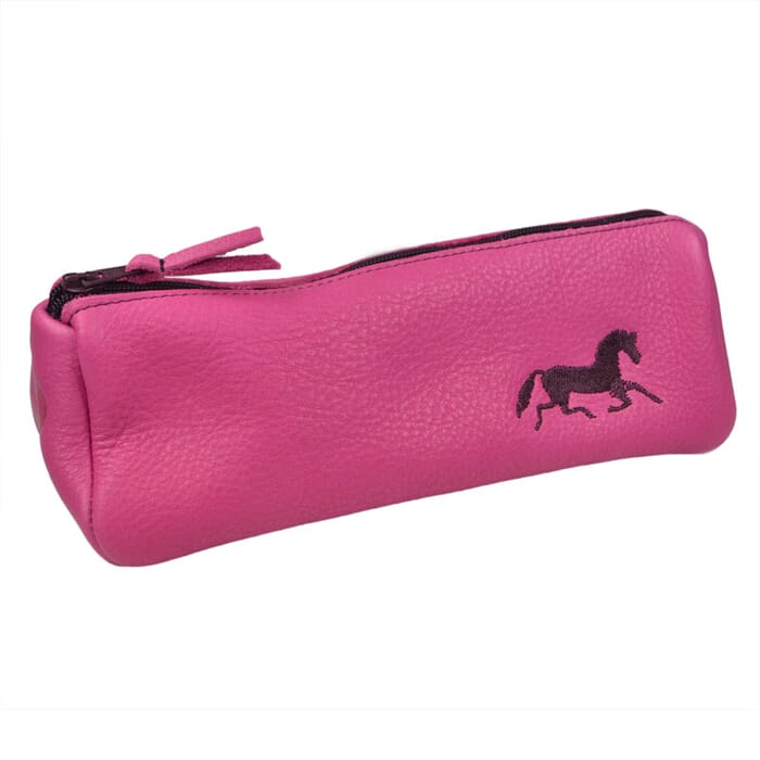 Pencil case, pink with embroidered horse 