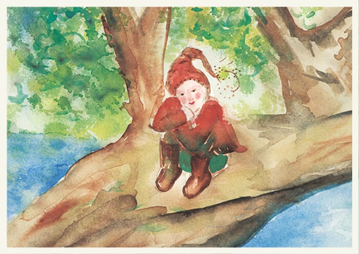 Carte postale : Nain sur un arbre