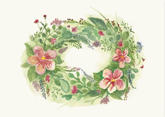 Greeting Card Flower Wreath with Pink Flowers