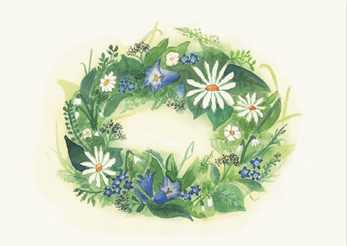 Postkarte Blumenkranz mit blauen Blumen