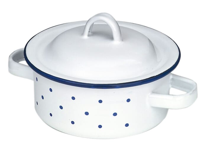Enamel handle pot with lid, 12 cm, flat
