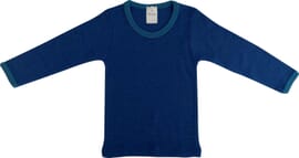 Camicia a maniche lunghe in lana e seta, blu scuro e blu mare