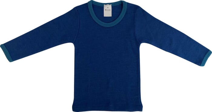 chemise à manches longues laine-soie, bleu foncé-bleu mer 104