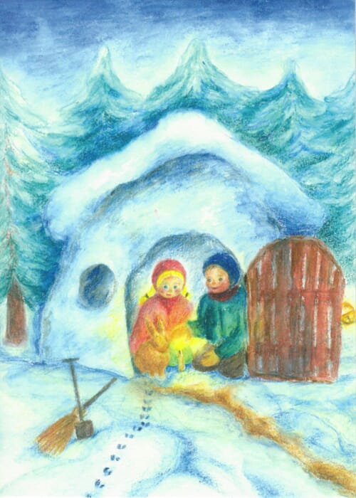 Carte postale : Enfants dans la neige