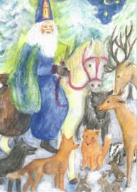 Postal: Papá Noel con los animales