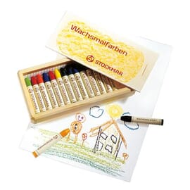 Wax crayons, 16 colours in wooden box