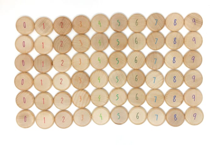 Discos de juguete de madera de Grapat con números 