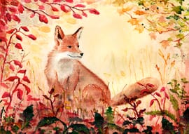 Postcard Fox in Autumn Forest