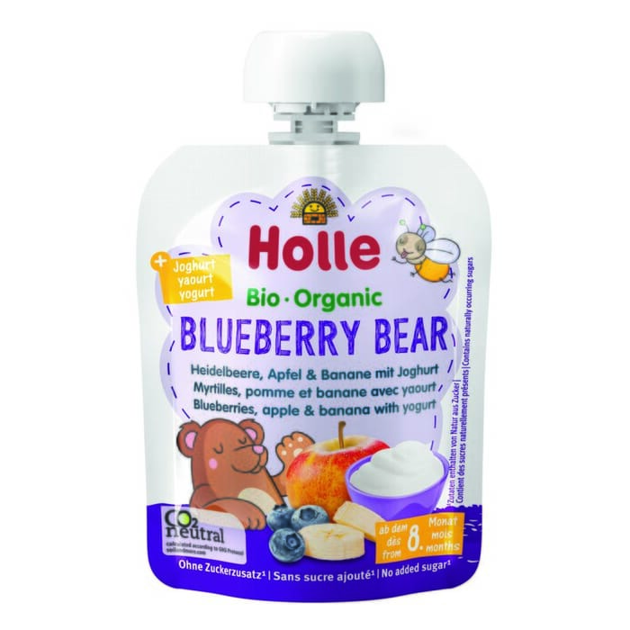 Holle Bio Yaourt Pouchy Blueberry Bear - Myrtille, Pomme, Banane avec Yaourt