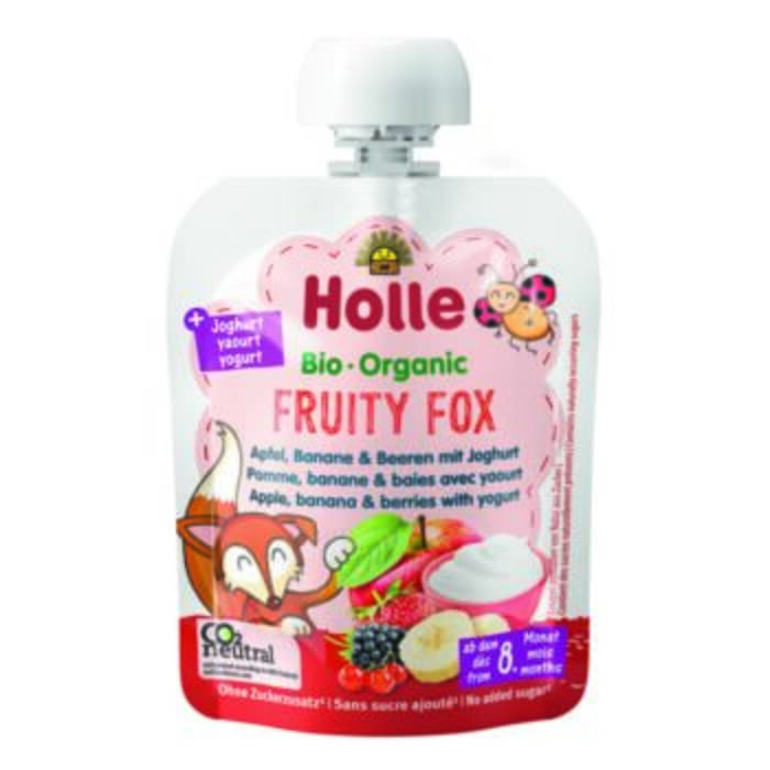 Holle Organic Yoghurt Pouchy Fruity Fox - Mela, banana e frutti di bosco con yogurt