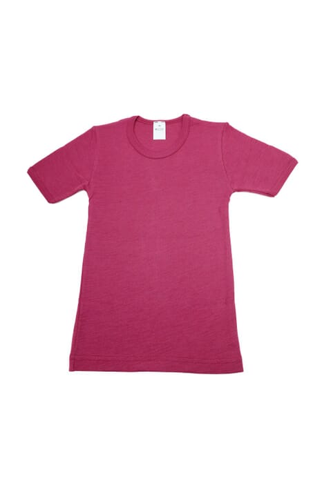 T-shirt à manches courtes en laine et soie rouge rubis