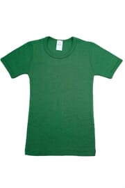 Camicia a maniche corte in lana e seta verde oliva