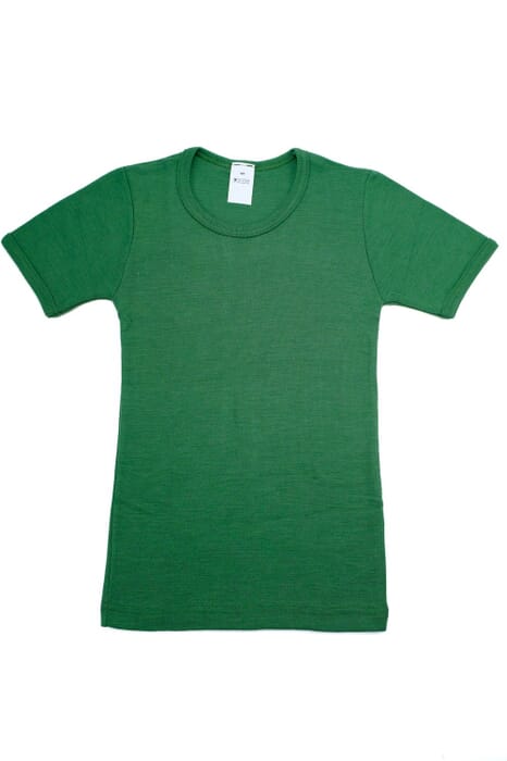 Camicia a maniche corte in lana e seta verde oliva 104