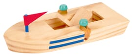 Barca in legno con motore in gomma