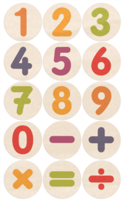 Numeri e segni aritmetici con timbro in legno