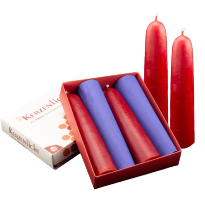 Beeswax candles, 4 pieces, red