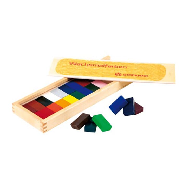Blocchi di cera da colorare, 24 colori in scatola di legno