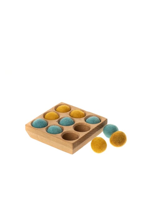 Wooden game 3 x 3 with Coloured Felt Balls